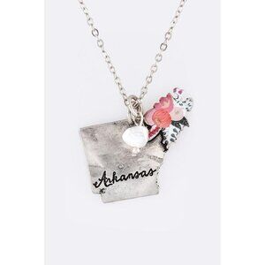 17 Inch Arkansas Map United State Silver Necklace Pendant Earrings Jewelry Gift